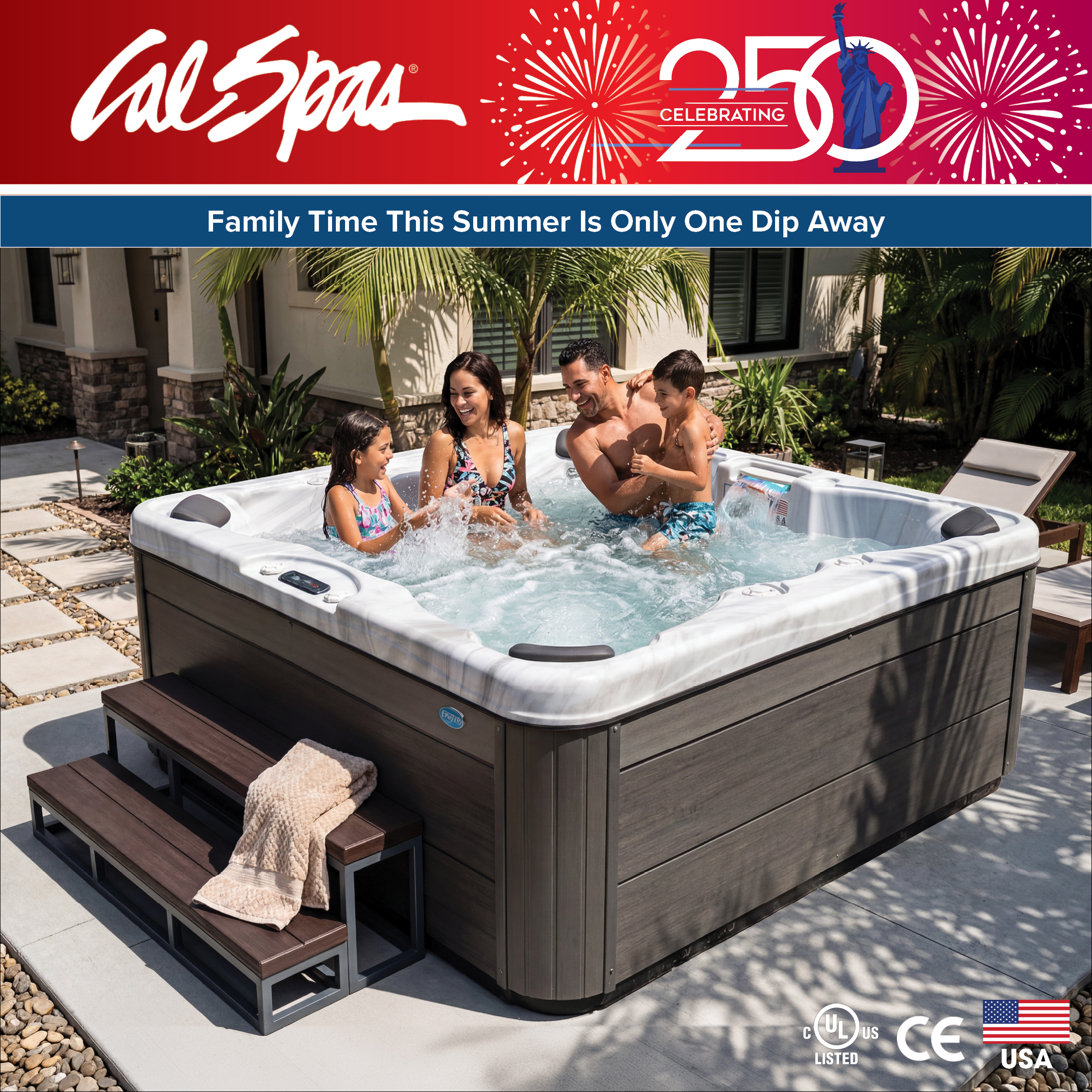 Calspas hot tub being used in a family setting - Corona